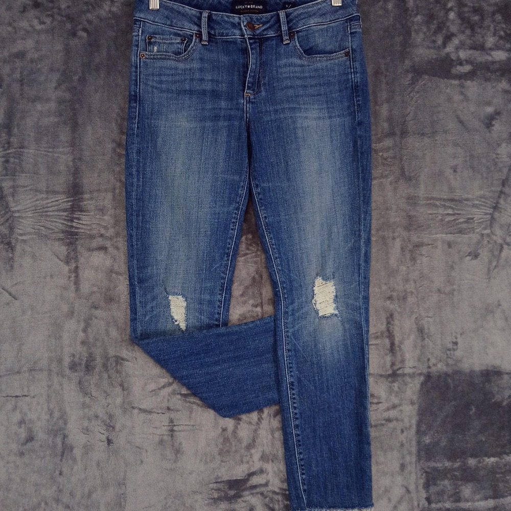 Lucky Brand Jeans Womens 6/28 Blue Lolita Crop Distressed Raw Hem Skinny Ankle